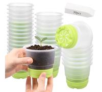 HZUIZXYO 30Pcs Seedling Start Pots,Clear Nursery Pots with Silicone Base 4Inch Reusable Round Plastic Plant Pot with Drain Holes Labels for Flower Plant Seedlings Transplanting(Light Green)