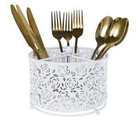 HZUIZXYO 360° Rotating Metal Cutlery Basket - Silverware Cutlery Caddy Holder with 4 Compartment, Metal Flatware Organizer Countertop for Party Camping Picnic, Kitchen Counter, Office