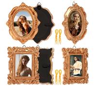 HZUIZXYO 6Pcs Mini Vintage Picture Frames, Wall Hanging Resin Oval or Rectangle Ornament & Ornate Gold Tiny Picture Frame with Hanging Cord Wall Christmas Tree Decor