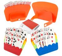 HZUIZXYO Playing Card Holder 4 Pcs, Plastic Playing Card Holder 3 Layer Design Reusable Wrist or Tabletop Use Ideal for Canasta, Poker Parties 21x13.5x1.8cm Family Game