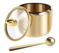 HZUIZXYO Sugar Bowl Kit,304 Stainless Steel Sugar Container with Clear Glass Lid and Spoon 10oz Modern Gold Sugar Container Dishwasher Safe Seasoning Box Multifunctional Condiment Pot for Salt Candy