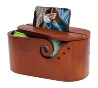 HZUIZXYO Yarn Storage Bowl,Large oval Pine Wooden Crochet Bowls for Knitting Multi Hole Crochet Yarn Bowl With Lid for Knitting Storage, Preventing Tangles(No Knitting Hook)