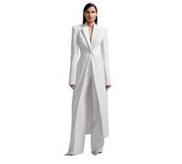 HZUOU Women's Long 2 Piece Suit Jacket+Pants Slim Fit 1 Button High Street Luxury Womens Clothing Pant Set HZH17, White, XXL