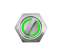 HZVEKCRI 19 mm Metal Rotary Switch, 2 and 3 Positions, Push Button Switch with Latching and LED Light, 12 V and 220 V, 1 NO, 1 NC, Red and Green (Green, Latching_3_220V)