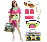 HZVRTN 80s themed party outfits, 90s Fashion Shell Suit Costume for hip-hop themed parties, Halloween, Music Festivals, Masquerade, Carnival (Rose Red, XL)