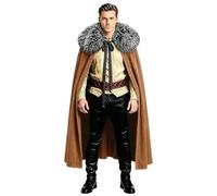 HZVRTN Viking Cloak with Fur Collar - Medieval Renaissance Fur Cape Costume, Wrap Collar Warrior Robe for Halloween Cosplay (Coffee)