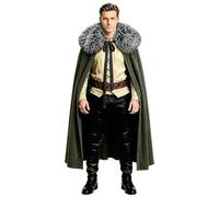 HZVRTN Viking Cloak with Fur Collar - Medieval Renaissance Fur Cape Costume, Wrap Collar Warrior Robe for Halloween Cosplay (Green)