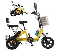 HZWJD Electric Tricycle for Adults,Low Step-Through Frame,Electric Bikes,With Large Capacity Basket,48V 10.4Ah Lithium Battery,Maximum Load Capacity 150KG Yellow