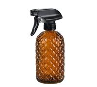 Hzxcuim 12Oz Glass Plant Spray Bottle, Gem Pattern Glass Sprayer, Watering Can with Black Plastic Top Pump, Handheld Watering Can for Indoor Outdoor Potted Plants and Greenery (Amber)