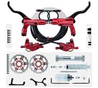 HZXQCVB 4-Piston E-Bikes Hydraulic Disc Brake Set With 203mm Rotors 2-PIN Power-Off Brake Kit With 2300mm Hose/Mounting Adapter/Tools(Red-203mm)