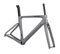 HZXQCVB 700C Carbon Fiber Gravel Bike Frameset 46CM/48CM/50CM/52CM/54CM Disc Brake Road Bike Frames Thru Axle Front 12×100mm Rear 12×142mm Internal Routing(Gray,46cm)