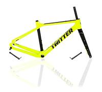 HZXQCVB 700C Gravel Road Bike Frameset 46/49/52/55CM Carbon Fiber Disc Brake Bike Frame Thru Axle F12×100mm R12×142mm(Yellow,550mm)