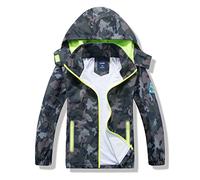 HZXVic Kids Waterproof Jacket Boys Camo Raincoat,Childrens Lightweight Rain Coat with Hood (blackcamo)