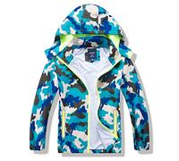 HZXVic Kids Waterproof Jacket Boys Camo Raincoat,Childrens Lightweight Rain Coat with Hood (bluecamo-6Years)