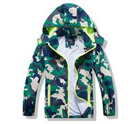 HZXVic Kids Waterproof Jacket Boys Camo Raincoat,Childrens Lightweight Rain Coat with Hood (greencamo-7-8Years)