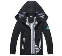 HZXVic Toddler Boys Girls Waterproof Jacket, Lightweight Windbreaker Kids Rain Coat Poncho For Outdoor,Black 7-8Years