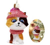 Hzyc Cat Christmas Tree Ornament, Hand-Blown Glass Ornaments,Cat Collection Figurine Hanging Ornaments,Christmas Decorations for Animal Lovers Holiday Party Home Gifts