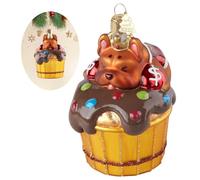 HZYC Cupcake Christmas Ornament,Hand-Blown Glass Christmas Tree Decoration | French Bulldog Collection Figurine, Hanging Glass Ornament for Animal Lovers Holiday Party Home Gifts