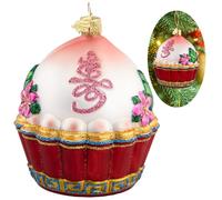 HZYC Cupcake Christmas Tree Ornaments,Hand-Blown Glass Ornaments,Personalized Longevity Peach Cupcake Collection Hanging Ornaments,Christmas Decorations for Mother & Father's Birthday