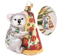 Hzyc Handmade Blown Glass Christmas Ornaments, Koala Hanging Ornament for Christmas Tree, Personalized Glass Christmas Decoration for Tree Hanging Koala Lovers Home Party Gifts (Koala Loves Pizza)