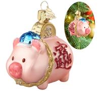 HZYC Pig Christmas Tree Ornaments,Hand-Blown Glass Ornaments,Personalized Cute Piggy Bank Hanging Glass Baubles,Wealthy Christmas Decorations for Animal Lovers Birthday Holiday Party Home Gifts