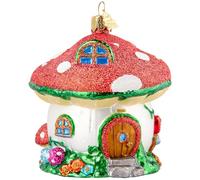 Hzyc Red Mushroom House Christmas Tree Ornaments,Blown Glass Ornaments,Mushroom House Watcher Collection Figurines Hanging Glass Baubles,Christmas Decorations for Holiday Party Home Gift