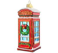 Hzyc Telephone Booth Christmas Tree Ornaments,Hand-Blown Glass Ornaments,London Phone Booth Watcher Collection Figurines Hanging Ornament,Christmas Decorations for Holiday Party Home Gift