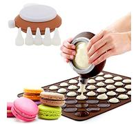 Hzyclzh Macaroon Baking Kit, Silicone Moulds & Mat, 48 Holes, Decorator Pen, Brown, Rustic Macaron Pan