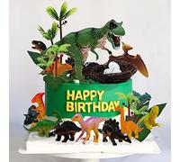 HZYKDWD 26 PCS Dinosaur Cake Toppers With Dinosaur Eggs Leaves Trees Cake Decorations For Birthday Party,Wild Animals Party,Kids Cake Decorations (A)