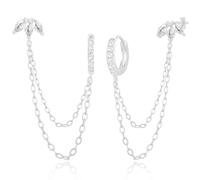 HZYKDWD Chain Earrings for Women - 925 Sterling Silver Gold Plated Trinity Cubic Zirconia Stud Double Piercing Dangle Chain Huggie Hoop Earring Jewelry Gifts for Women