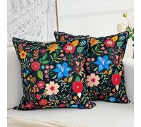 HZYKDWD Floral Pillow Covers 45x45 cm Set of 2,Black Farmhouse Floral Pillow Covers Decor Double Sided Pattern Cushion Cover Soft Pillow Case Living Sofa Room Bed Porch Patio Square Pillow Cover