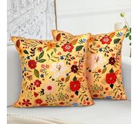 HZYKDWD Floral Pillow Covers 45x45 cm Set of 2,Orange Farmhouse Floral Pillow Covers Decor Double Sided Pattern Cushion Cover Soft Pillow Case Living Sofa Room Bed Porch Patio Square Pillow Cover