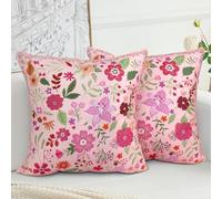 HZYKDWD Floral Pillow Covers 45x45 cm Set of 2,Pink Farmhouse Floral Pillow Covers Decor Double Sided Pattern Cushion Cover Soft Pillow Case Living Sofa Room Bed Porch Patio Square Pillow Cover