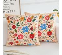 HZYKDWD Floral Pillow Covers 50x50 cm Set of 2,Beige Farmhouse Floral Pillow Covers Decor Double Sided Pattern Cushion Cover Soft Pillow Case Living Sofa Room Bed Porch Patio Square Pillow Cover