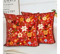 HZYKDWD Floral Pillow Covers 55x55 cm Set of 2,Red Farmhouse Floral Pillow Covers Decor Double Sided Pattern Cushion Cover Soft Pillow Case Living Sofa Room Bed Porch Patio Square Pillow Cover