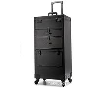 HZYLDQZJY Beauty Salon Luggage,Rolling Lockable Makeup Train Case Hairdressing Trolley Stylist Beauty Salon Cosmetic Luggage Travel Organizer Tool Box with Hair Dryer Holder, Black, Europe and America