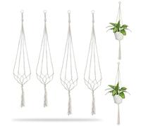 HZYUEKUN Cotton Rope Woven Lanyard - 4 Packs Simple Plant Hanger, Basket Plant Pot Hanging Plants Holder, Flower Pot String for Indoor Outdoor Garden Home Plants Decoration - 80 CM & 100CM(White)