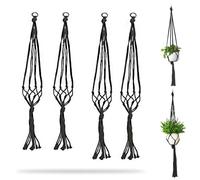 HZYUEKUN Cotton Rope Woven Lanyard - 4 Packs Simple Plant Hanger, Basket Plant Pot Hanging Plants Holder, Flower Pot String for Indoor Outdoor Garden Home Plants Decoration - 80 CM & 100CM (Black)