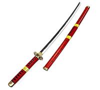 HZYYZH Samurai Ninja Wooden Sword Weapon, Anime Black Samurai Roronoa Zoro Cosplay, Armed Katana Ninja Knife Sword Toys for Teens, Red