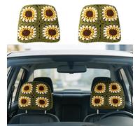 HZYZW 2 Pcs Crochet Sunflower Car Headrest Covers, Aesthetic Boho Granny Square Knitted Headrest Protector, Cute Car Interior Accessories for Women, Universal Fit Sedans, SUVs, Trucks (76-Sunflower)