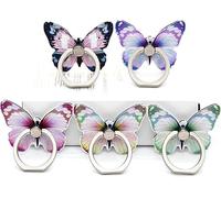 HZZADZXW 5 Pcs Butterfly Cell Phone Ring Stand Holder, Cute Butterfly Design Finger 360° Rotating Metal Hand Phone Stand Holder, with Adjustable Knob Loop (Purple, Blue,Green,Yellow,Pink)