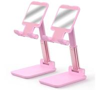 HZZADZXW Cell Phone Stand, Adjustable Angle and Height Cell Phone Holder for Desk, Foldable and Portable, Anti-Slip Silicone Pad, Compatible with All Mobile Phones and 4-8 Inch Devices (Pink&Pink)