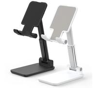 HZZADZXW Cell Phone Stand, Adjustable Angle and Height Cell Phone Holder for Desk, Foldable and Portable, Anti-Slip Silicone Pad, Compatible with All Mobile Phones and 4-8 Inch Devices (Black&White)