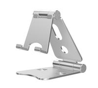 HZZADZXW Dual Folding Cell Phone Stand, Adjustable Foldable Desktop Phone Holder for Desk, Aluminum Phone Dock Cradle, Compatible with iPhone 17 16 15 14 13 12 11 Pro Max Air, All 4-8“ Phones, Silver