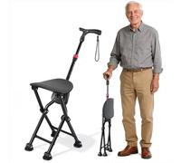 HZZEDNG Hold 400 lbs Folding Canes with Seat, Allows Durability While Walking and Convenience for Sitting, Aluminum Portable Anti-Slip Cane Seat, Height-Adjustable Walking Cane(Seat height17.32in)