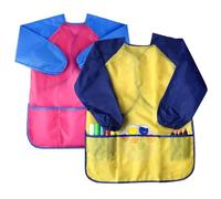 HZZXCH 2 Pieces Kids Art Aprons Yellow and Rose Red Kids Aprons for Painting Waterproof Kids Art Smock with Long Sleeve and 3 Pockets Safe Children's Artist Painting Smocks for Boys and Girls
