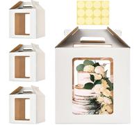 Hzzycaxli 14x14x14 Inch Tall Cake Boxes for Tier Cakes,3pack Large Tiered Cake Boxes with windows, 12in 14in Sturdy Layer Cake Carrier,Disposable Cake Containers