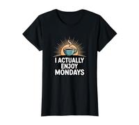 I Actually Enjoy Mondays Positive Workday Coffee Lover Value Graphic T-Shirt, Women, Black, M