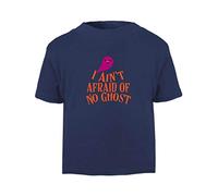 I Ain't Afraid of No Ghost Halloween Statement Short Sleeve Cotton Toddler t Shirt, 3-4 Years, Navy