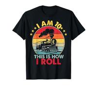 I Am 10 This Is How Roll Vintage Stars 10th Birthday Train T-Shirt